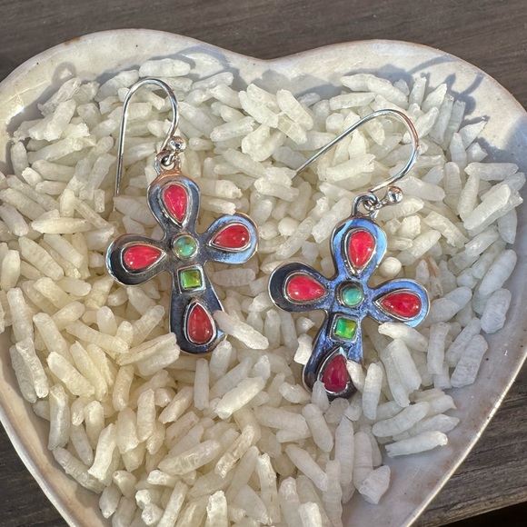 Sterling Silver Cross Dangle Earrings - Picture 4 of 4